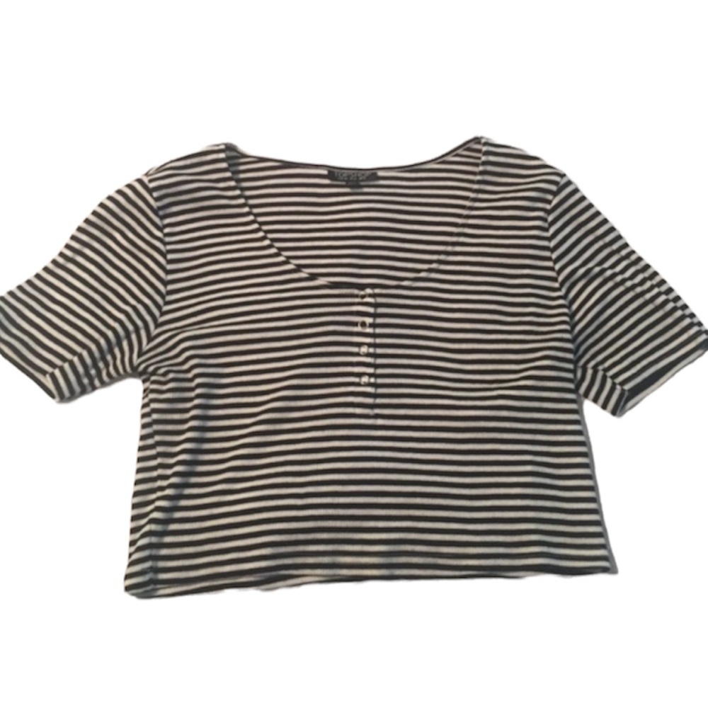 Topshop Striped Black And White Crop Top - Picture 2 of 2